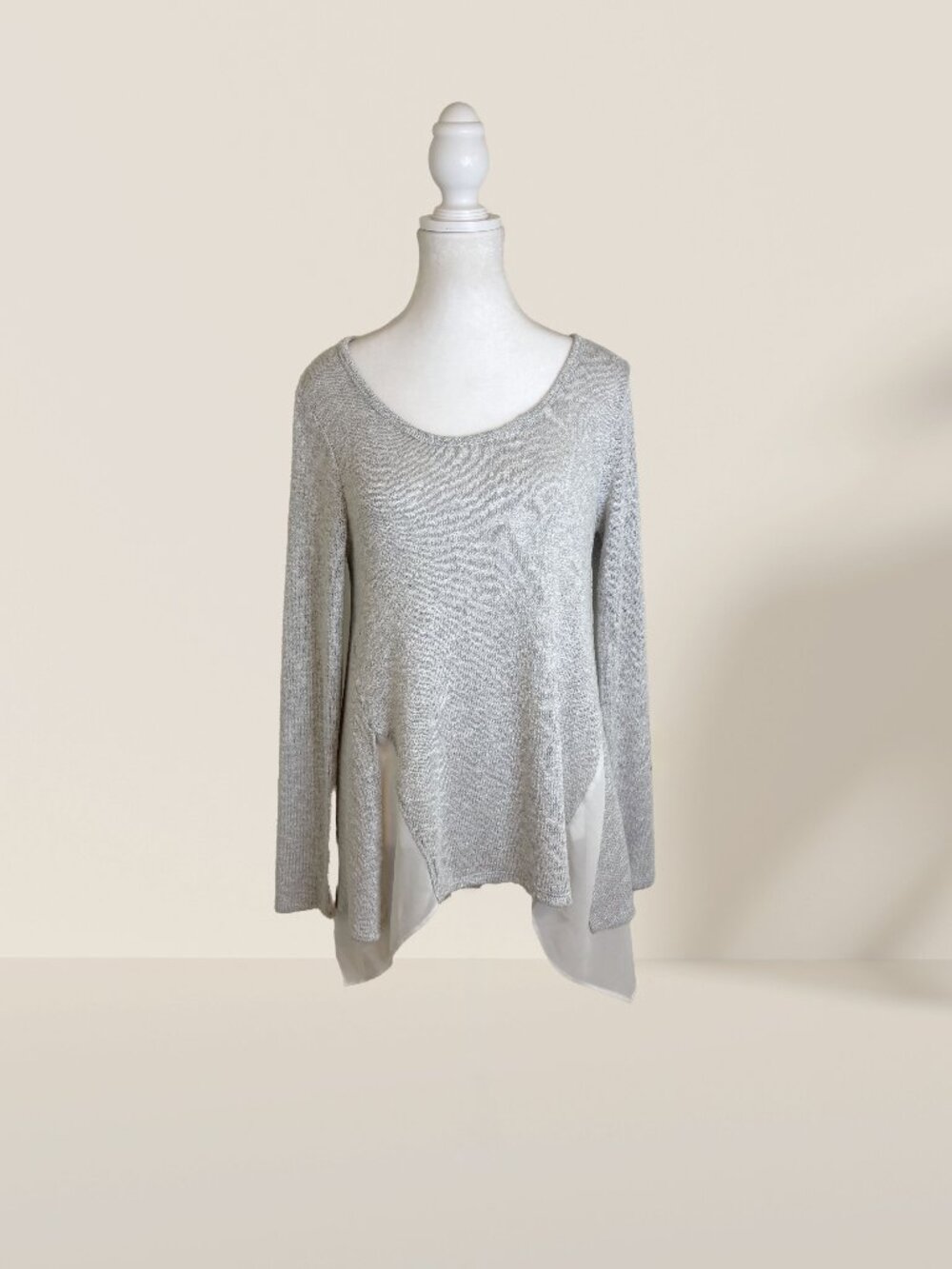 Bar III Gray Mixed Media Knit Sleeveless Top M Sheer Chiffon Back